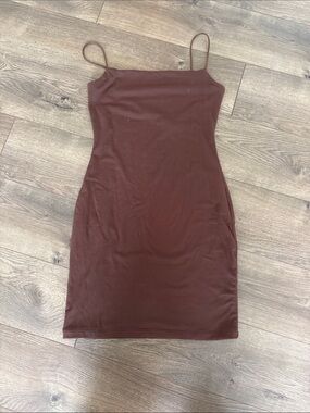 Bodycon Spaghetti Strap Mini Dress in Chocolate Brown
